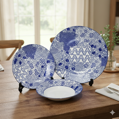 6 Person 18-Piece Blue Floral Classic Plate Set – Elegant Ceramic Dinnerware Collection