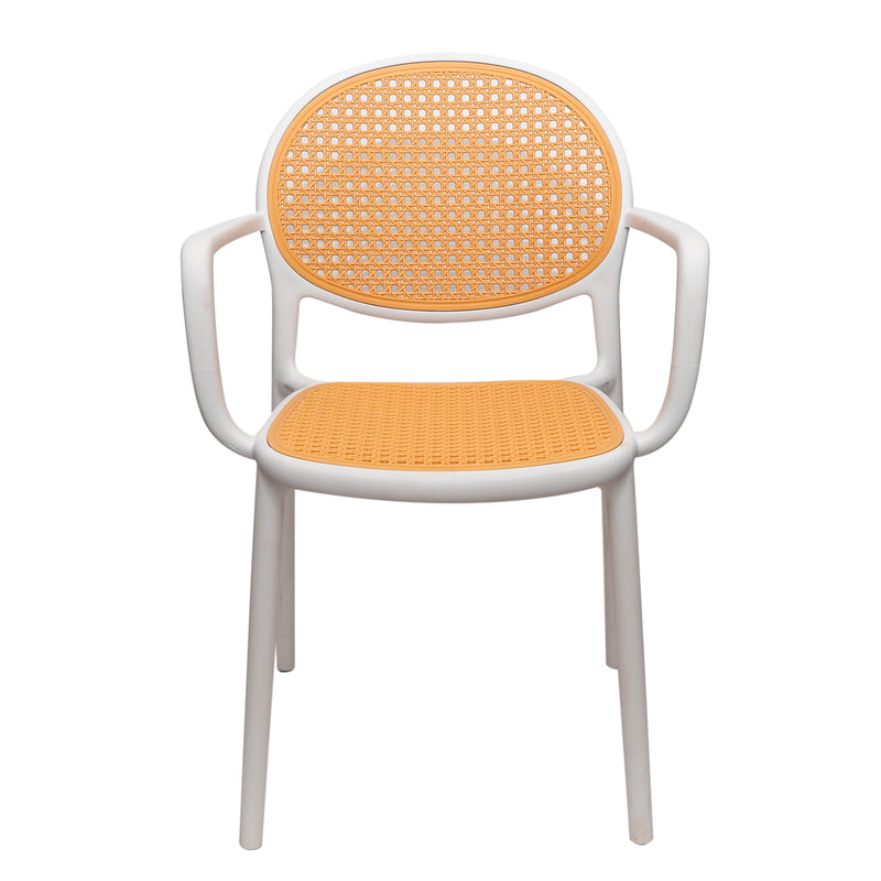 Cane Charm Armchair – Plastic Frame with Woven Cane‑Style Seat & Back (Black, White, Green) - Habitt