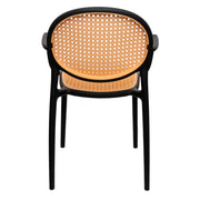 Cane Charm Armchair – Plastic Frame with Woven Cane‑Style Seat & Back (Black, White, Green) - Habitt