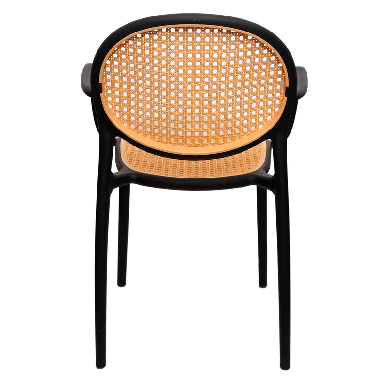Cane Charm Armchair – Plastic Frame with Woven Cane‑Style Seat & Back (Black, White, Green) - Habitt