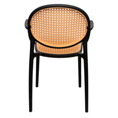 Cane Charm Armchair – Plastic Frame with Woven Cane‑Style Seat & Back (Black, White, Green)