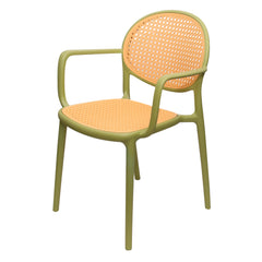 Cane Charm Armchair – Plastic Frame with Woven Cane‑Style Seat & Back (Black, White, Green)
