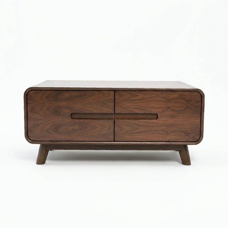 Nysa Solid Wood Coffee Table with Drawers – Mid-Century Modern Walnut Finish Living Room Center Table - Habitt