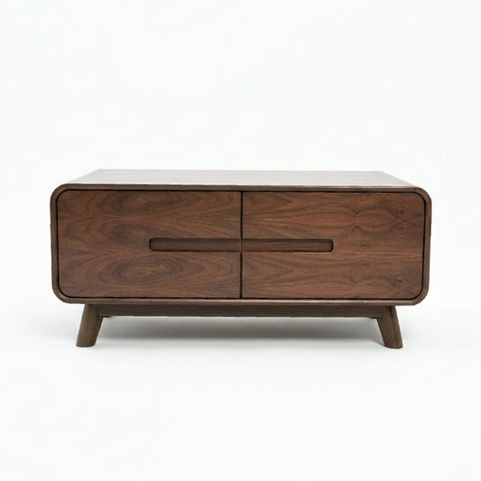 Nysa Solid Wood Coffee Table with Drawers – Mid-Century Modern Walnut Finish Living Room Center Table - Habitt
