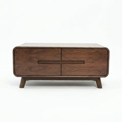 Nysa Solid Wood Coffee Table with Drawers – Mid-Century Modern Walnut Finish Living Room Center Table - Habitt