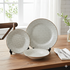 6 Person 18-Piece White Fine Grid Texture Plate Set – Elegant Ceramic Dinnerware Collection