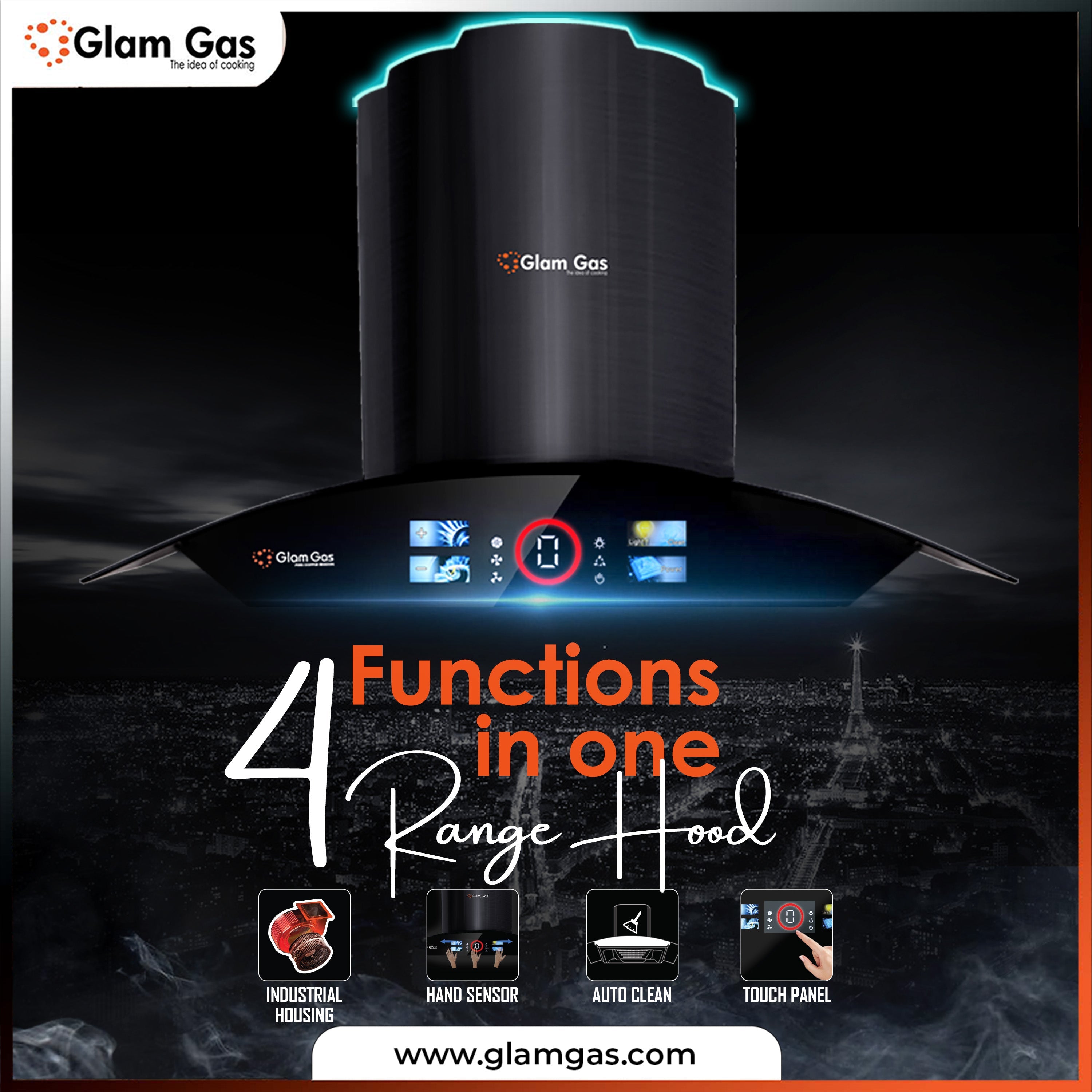 Glam Gas Range Hood G-12 Black | Custom Range Hood Online Shop Now in.