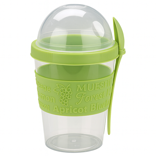 Portable Cereal & Yogurt Tumbler – Travel-Friendly Breakfast Cup with Dome Lid & Spoon (Green, Red, Yellow, White)
