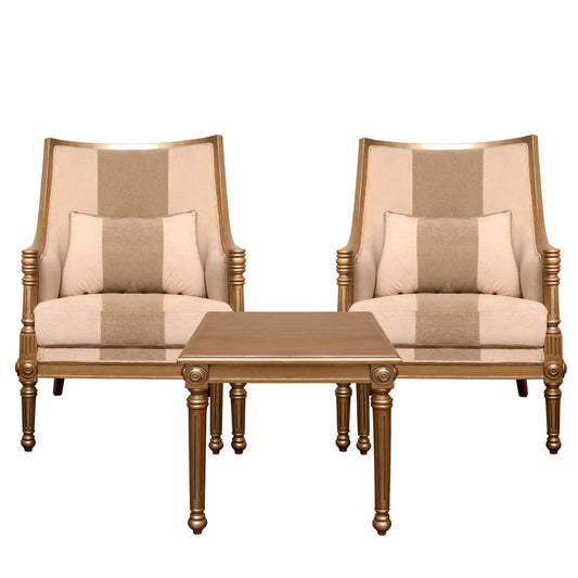 Ashton 2 Chair and 1 Side Table Set – Elegant Wooden Living Room Furniture