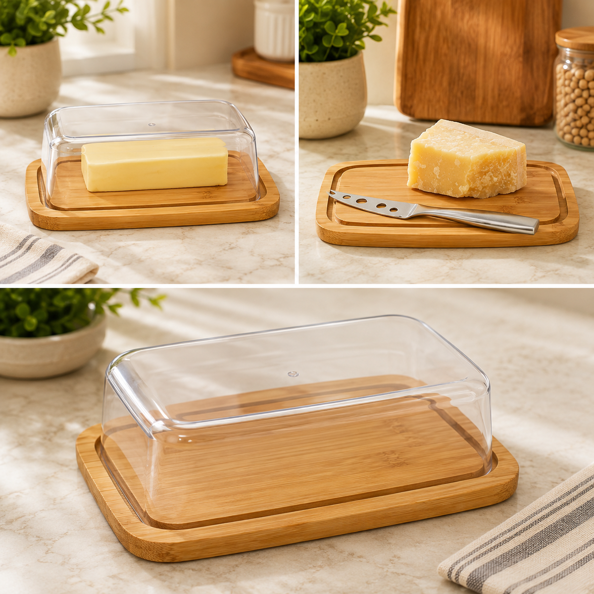 Butter Dish with Wooden Base – Stylish Covered Butter Keeper & Serving Dish for Kitchen and Dining Table