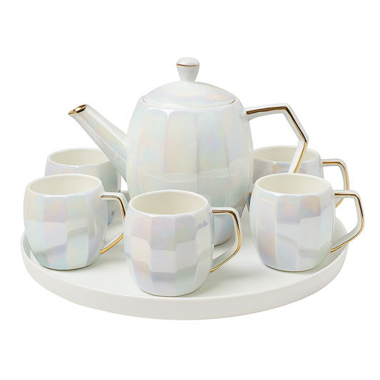 King Ceramic Tea Set – Premium Iridescent Porcelain with Gold Handles