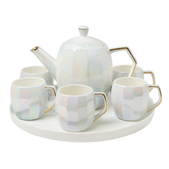 King Ceramic Tea Set – Premium Iridescent Porcelain with Gold Handles
