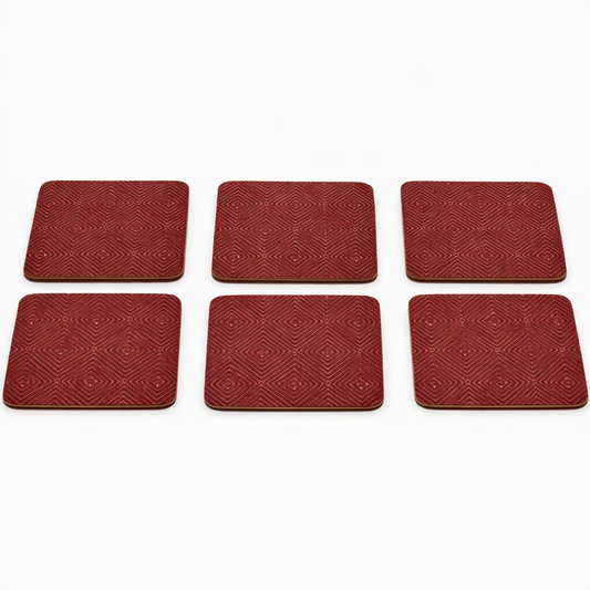 Elegant Red Pattern Coaster Set (6 Pieces) – Decorative Table Coasters