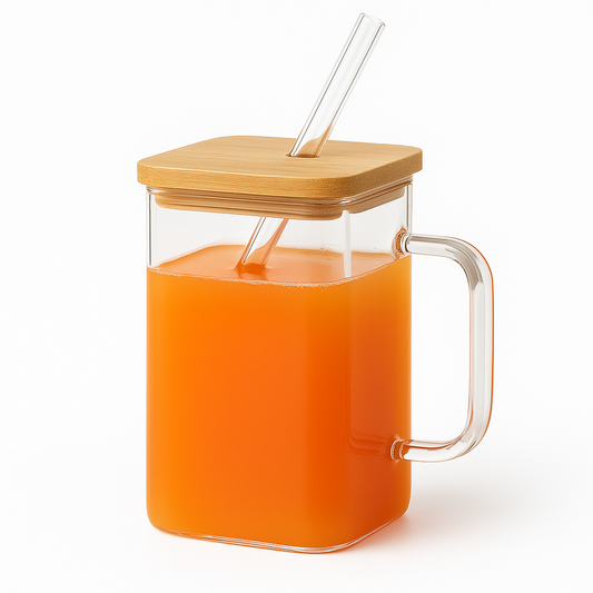 Glassware Mason Jar with Bamboo Lid & Straw – Modern Drink Cup (100896)