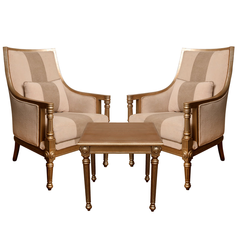 Ashton 2 Chair and 1 Side Table Set – Elegant Wooden Living Room Furniture - Habitt