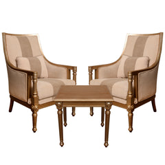 Ashton 2 Chair and 1 Side Table Set – Elegant Wooden Living Room Furniture
