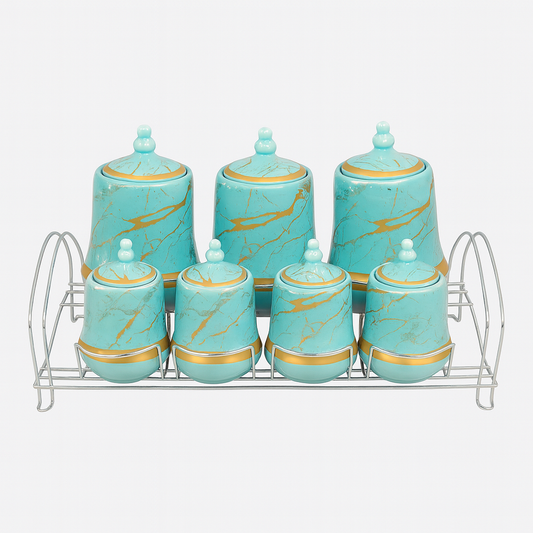 7 Pcs Canister Set with Ceramic Lid 2713-B – Blue Marble Kitchen Storage Jars