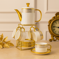 Luxury Tea Set with Stand – 15 Pieces | White or Black Finish