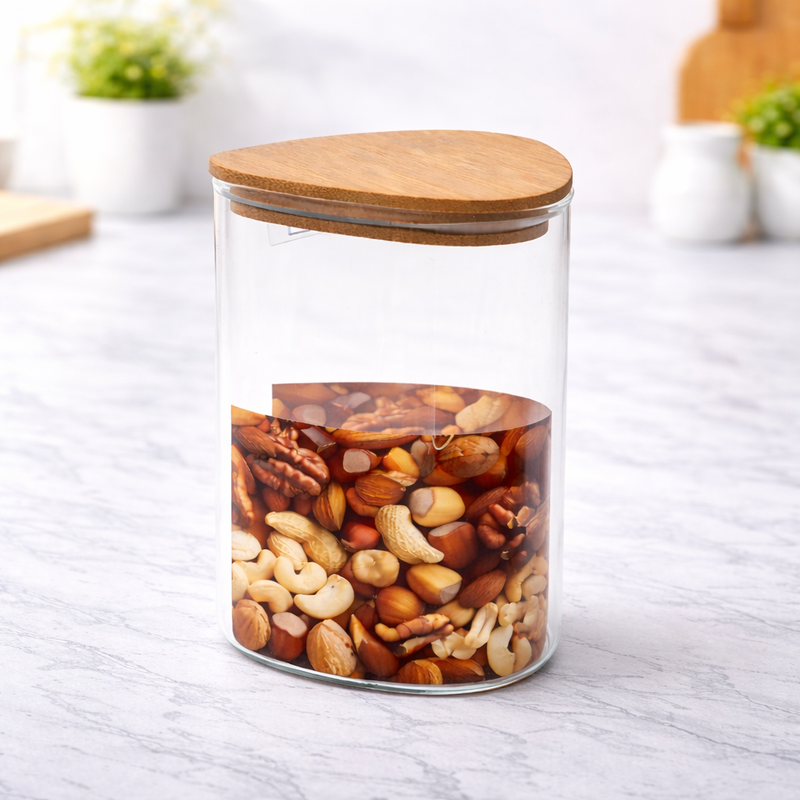 Tri Jar Medium – Clear Storage Jar with Wooden Lid - Habitt