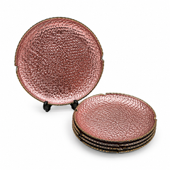 7 Pcs Cake Set – Textured Serving Plate Set in Black, Iridescent, Green, Grey, Pink, Amber, Brown, Red, Golden & Clear