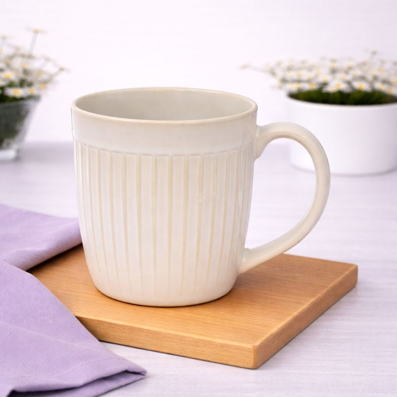 White Ceramic Mug with Ribbed Texture – 3 x 3.5 Inch Coffee & Tea Cup