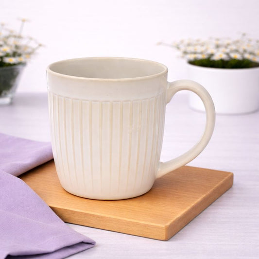White Ceramic Mug with Ribbed Texture – 3 x 3.5 Inch Coffee & Tea Cup