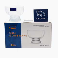 Clear Pressed-Glass Ice Cream Cups – 6-Piece Footed Dessert Set, 225 ml Capacity