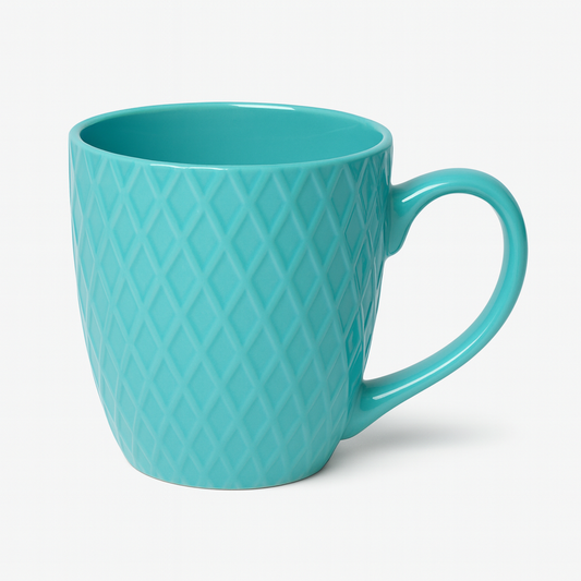 Textured Diamond Ceramic Mug – Teal Coffee & Tea Cup