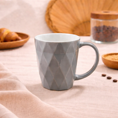 Grey Textured Ceramic Coffee Mug | Modern Geometric Pattern Tea Cup - Habitt