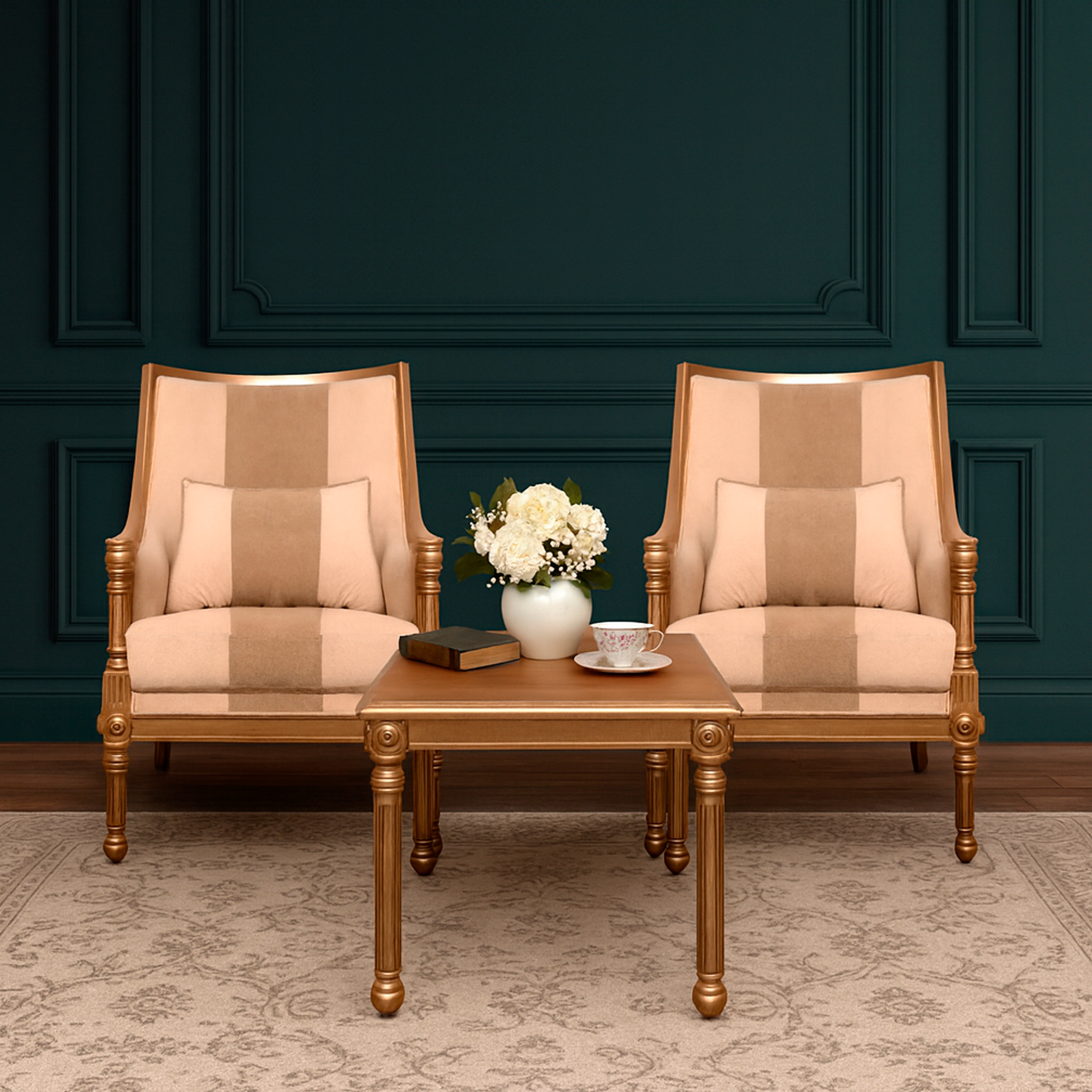 Ashton Chair and Side Table Set – Elegant Wooden Living Room