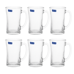 Clear Flared Glass Juice Mug 320 ml with Handle – Set of 6 | Elegant Everyday Drinkware for Home & Café