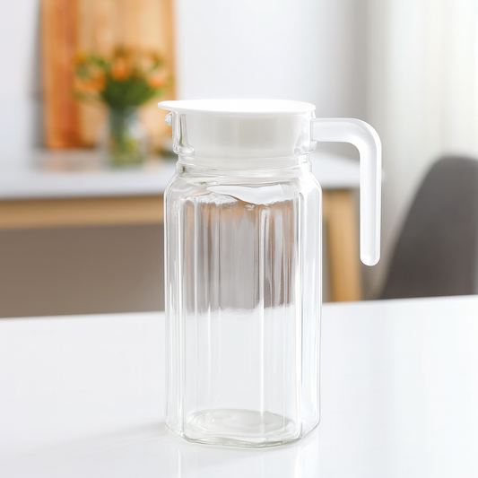 Clear Glass Jug 650 ml with Handle & White Lid – Compact Water & Beverage Pitcher