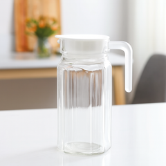 Clear Glass Jug 650 ml with Handle & White Lid – Compact Water & Beverage Pitcher