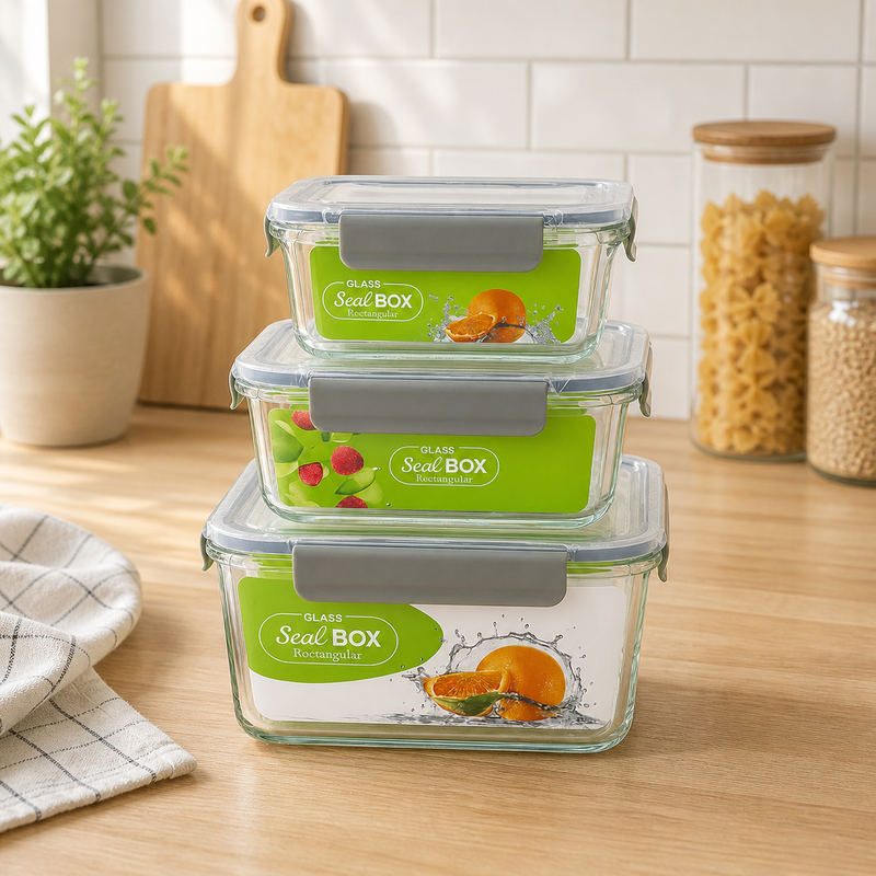 3-Piece Square Airtight Acrylic Food Storage Container Set | Leakproof, BPA-Free & Stackable | Perfect for Kitchen and Pantry Organization - Habitt
