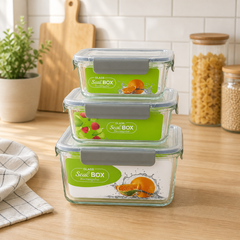 3-Piece Square Airtight Acrylic Food Storage Container Set | Leakproof, BPA-Free & Stackable | Perfect for Kitchen and Pantry Organization - Habitt