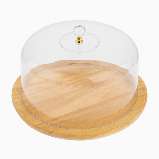 Exquisite Bamboo Revolving Platter with Cover – Wooden Serving Tray with Glass Dome
