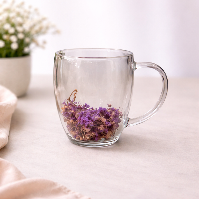 Clear Glass Floral Mug – Transparent Tea & Coffee Cup with Handle - Habitt