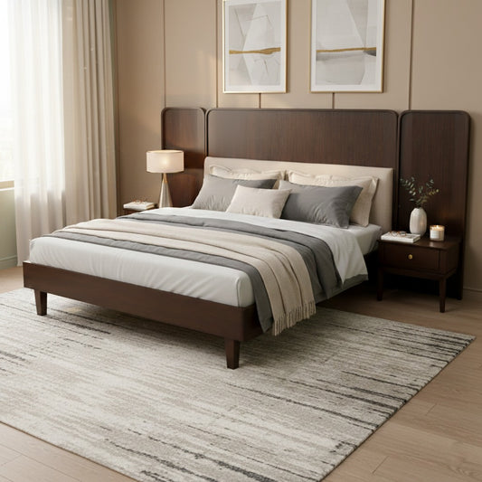 Oaklin King Size Solid Wood Bed Frame – Mid-Century Modern Upholstered Headboard Platform Bed - Habitt