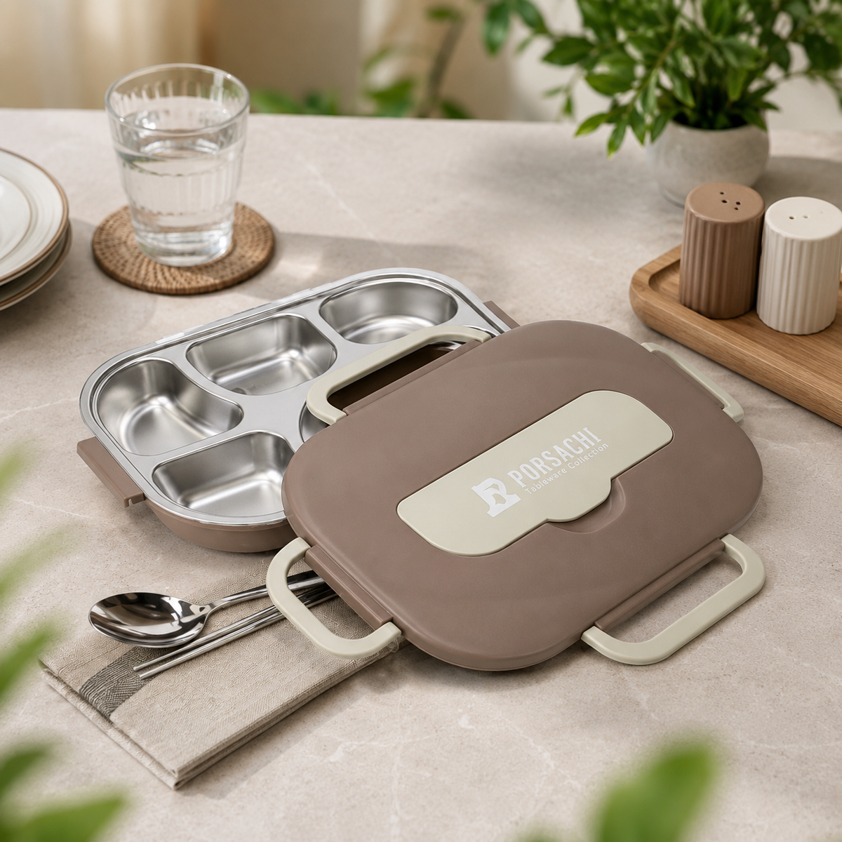 Lunch Box – Inner Steel, Outer Plastic (3 Compartment)