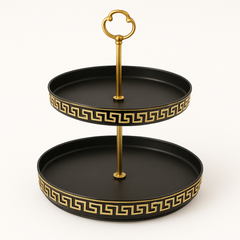 2-Tier Pastry Stand – Black & Gold Classic Design