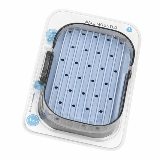 Wall-Mounted Double Layer Soap Dish – Plastic Drain Soap Holder with Water Drip Tray (Blue/Grey) - Habitt