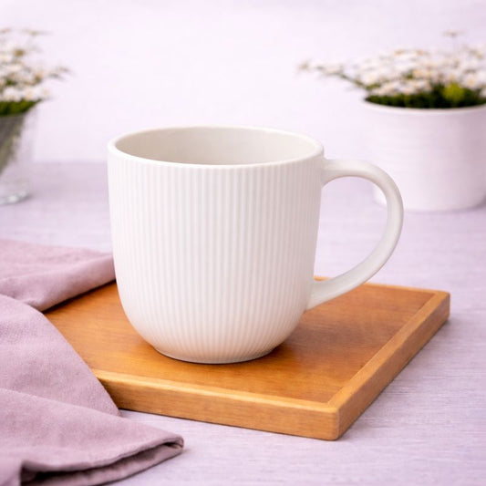 Matte White Ribbed Ceramic Mug – Minimalist Coffee & Tea Cup