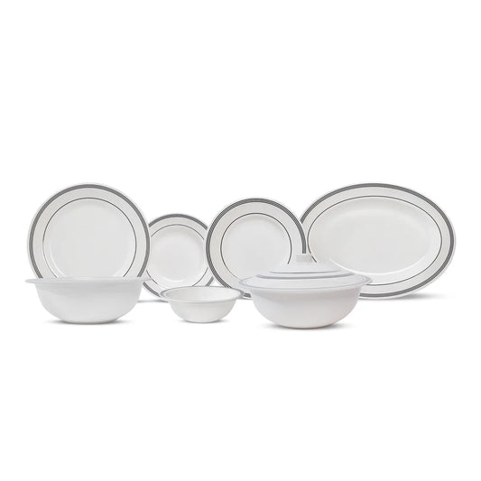 Chroma Stripes Dinner Set – Elegant White & Black Rim Design (22 / 30 / 43 PCS) - Habitt