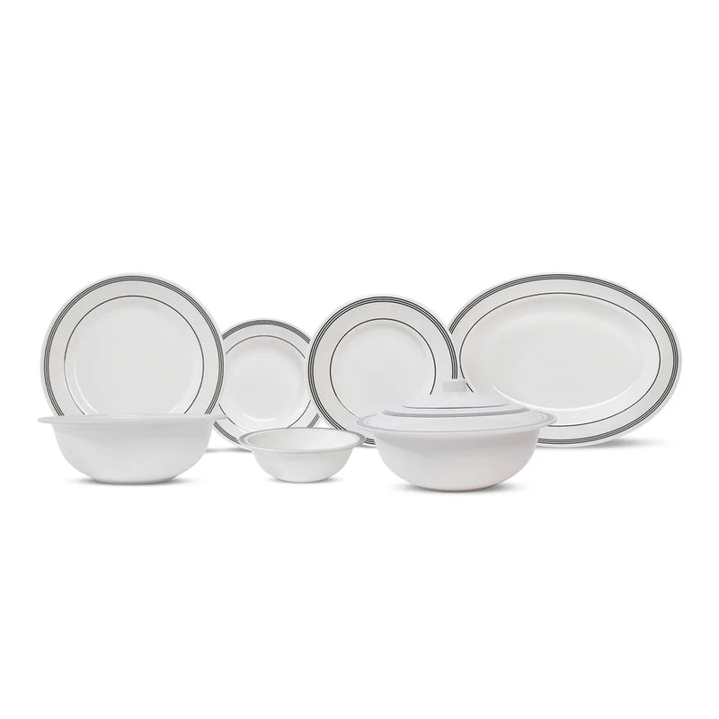 Chroma Stripes Dinner Set – Elegant White & Black Rim Design (22 / 30 / 43 PCS) - Habitt