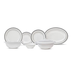 Chroma Stripes Dinner Set – Elegant White & Black Rim Design (22 / 30 / 43 PCS)