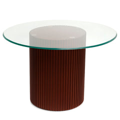 Ria 4-Person Dining Table Set – Modern Round Glass Top with Wooden Base & Upholstered Chairs
