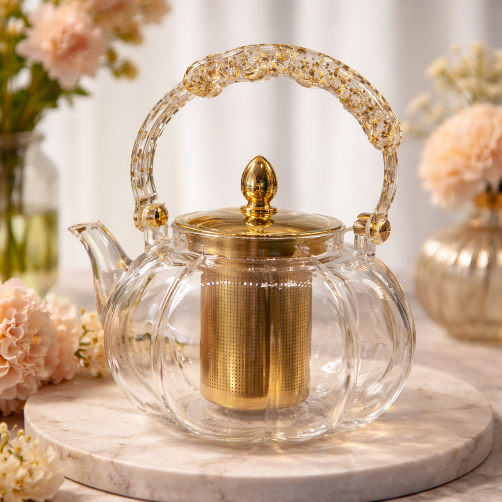 Luxury Glass Kettle – 1.4L & 1.6L Clear Teapot with Gold Infuser & Elegant Handle - Habitt