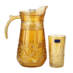 Golden-Tinted 7-Piece Water Set – 1.7 L Jug with 278 ml Glasses (Premium Cut-Design Glassware)