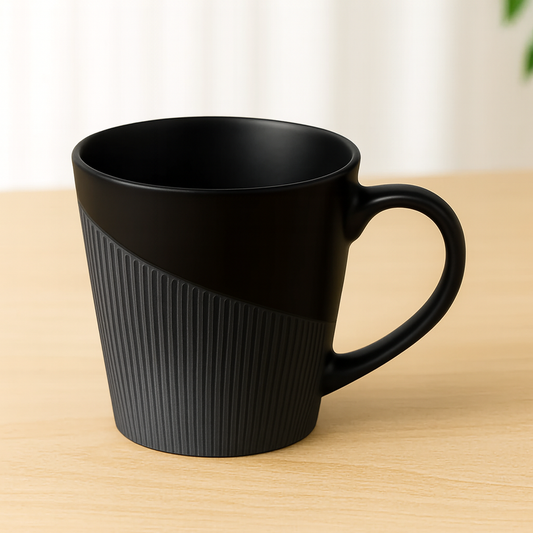 Matte Black and Grey Textured Ceramic Mug – Modern Geometric Coffee & Tea Cup