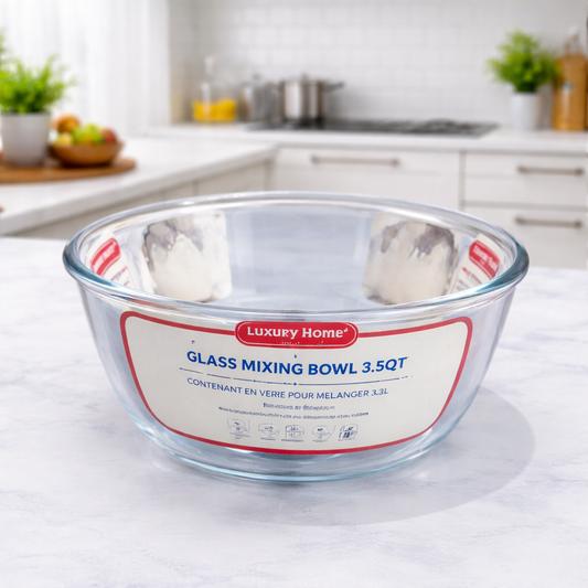 Extra Large 5700ml Glass Salad Bowl – Clear Round Serving & Mixing Bowl - Habitt